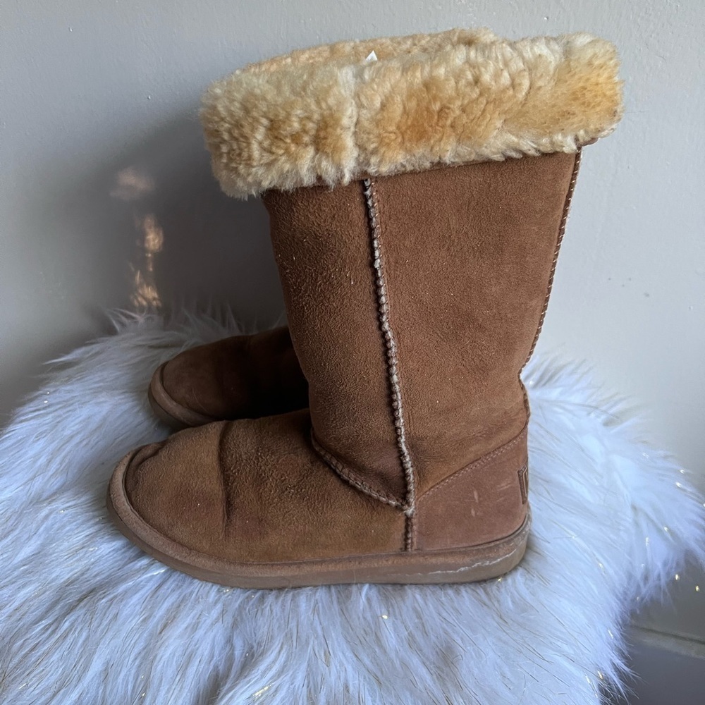 LL Beans brown leather fur lined boots shoes size 6M - Picture 8 of 14